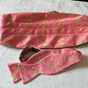 Peter Blair golf club 100% silk bow tie cummerbund set